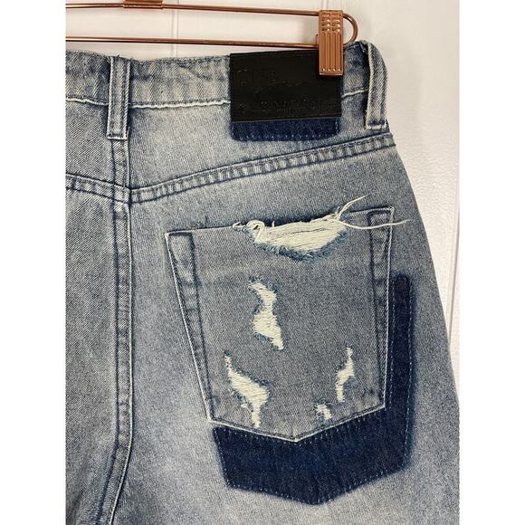 One x One Teaspoon High Waist Mom Fit Intentionally Distressed Denim Shorts 25 - Picture 7 of 10